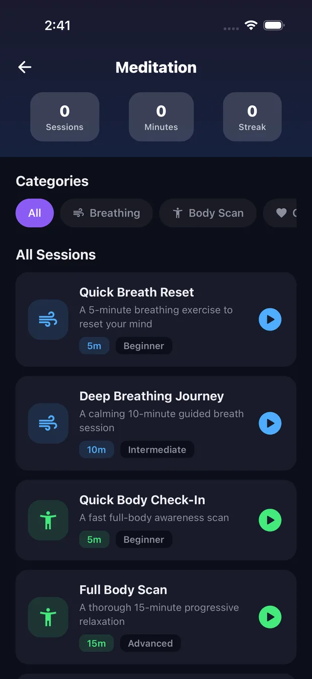 KYZO guided meditation and breathing sessions