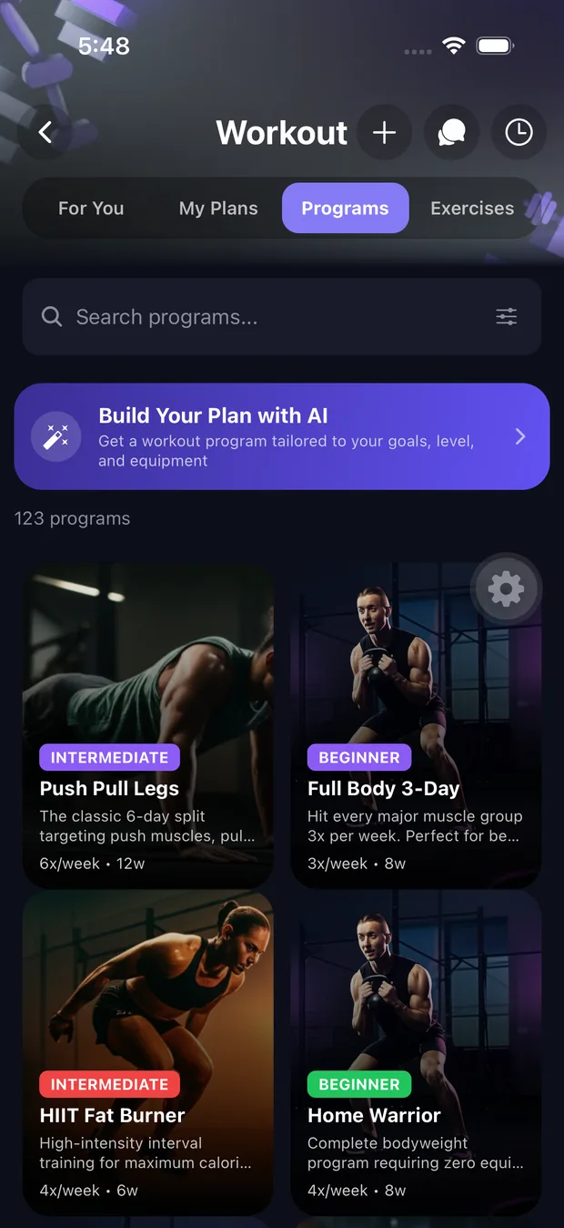 KYZO program browser with 123 training programs
